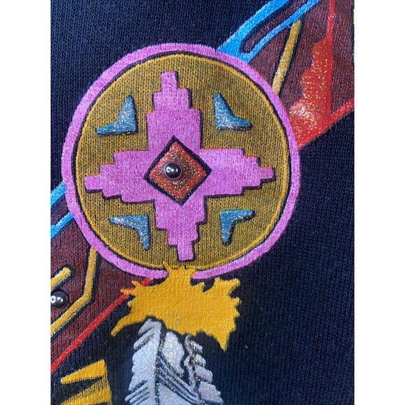 jerzees Native American Sweater Tribal Indian Feather Aztec Beads M USA 3D - Picture 2 of 11